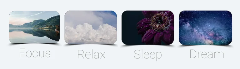 Image showcasing DreamRing sessions: Focus, Relax, Sleep, and Dream.