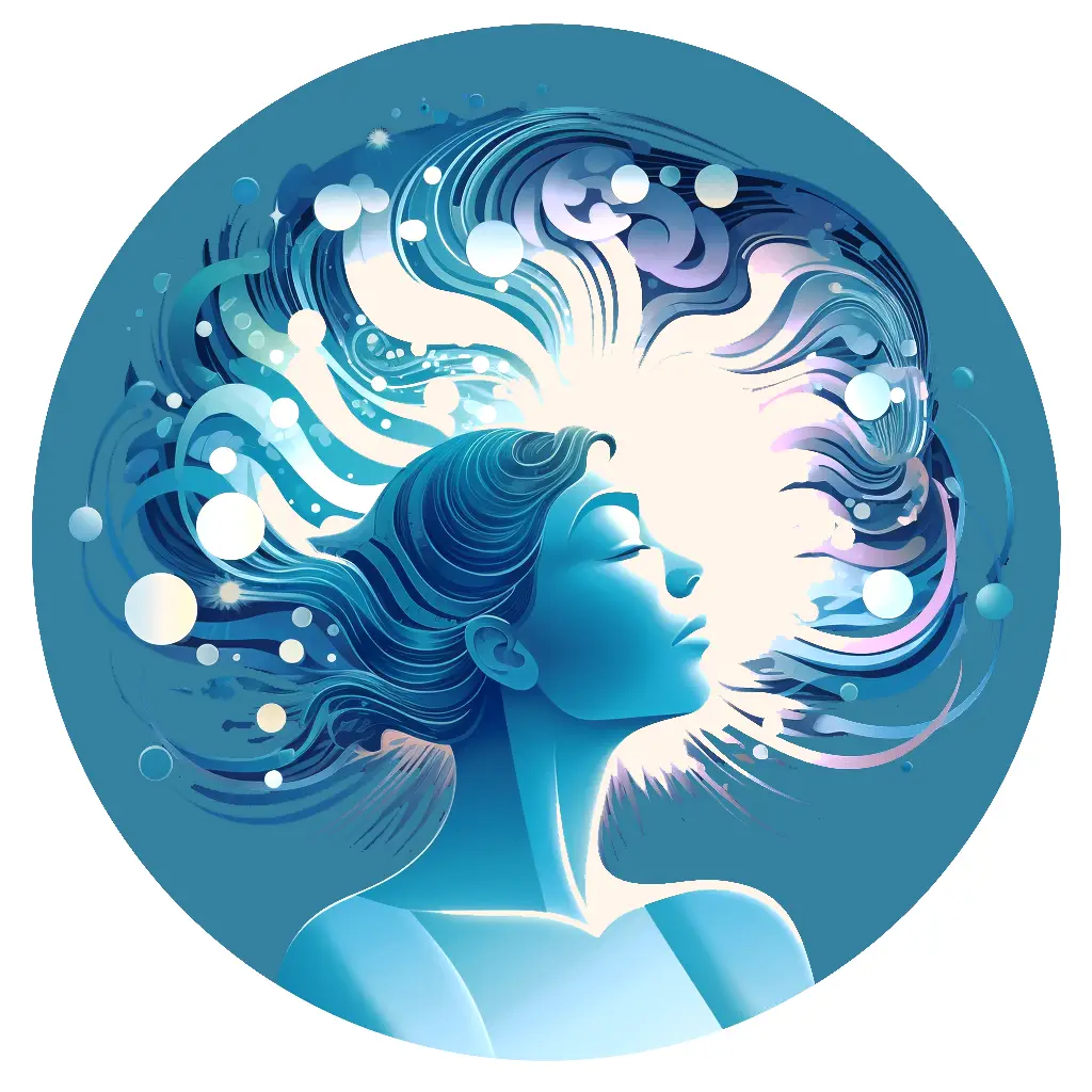 Person with visualizations of waves flowing around the head, representing improved dream recall and memory retrieval.